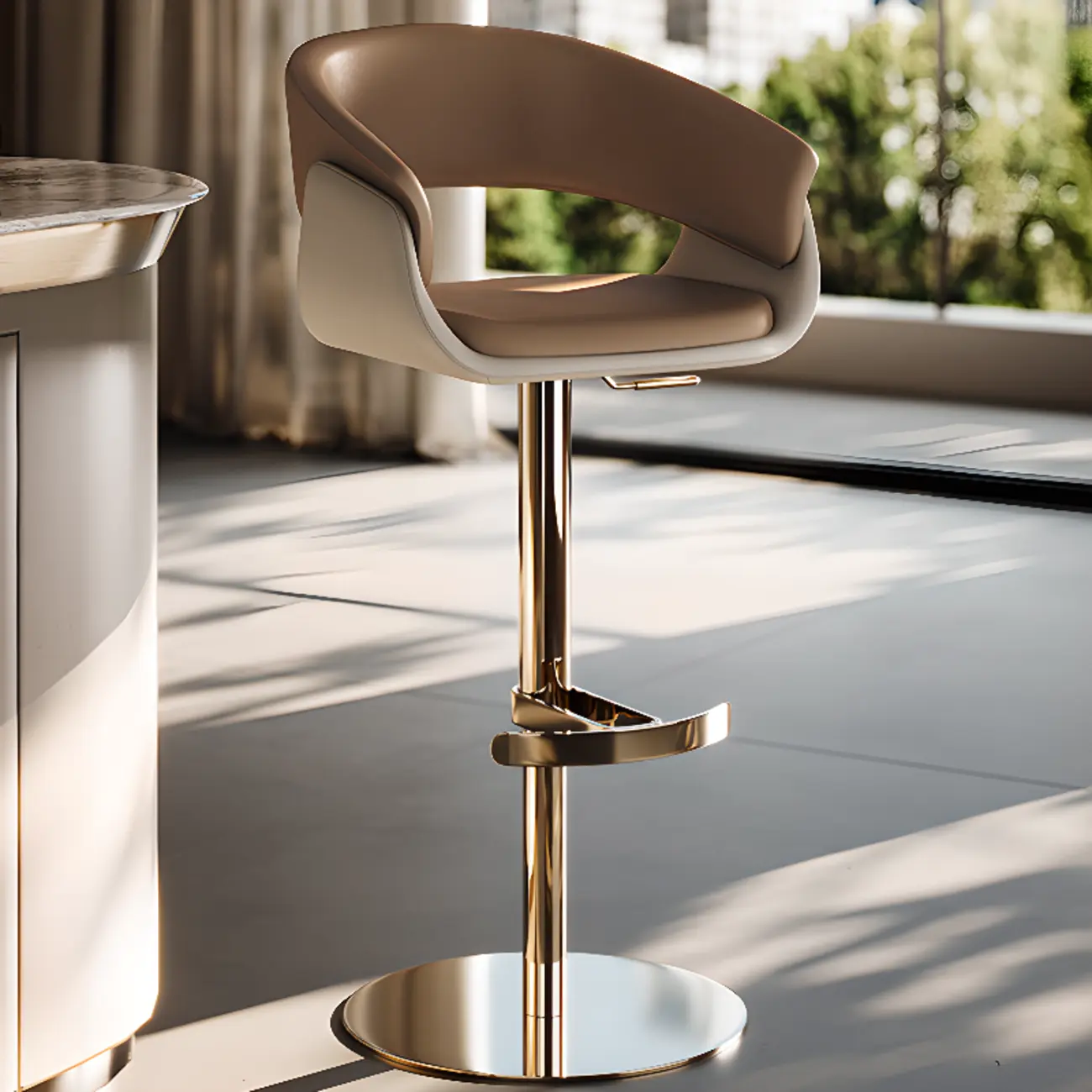 Brown Swivel Genuine Leather Counter Stools with Backs Image - 8 | homeyfad