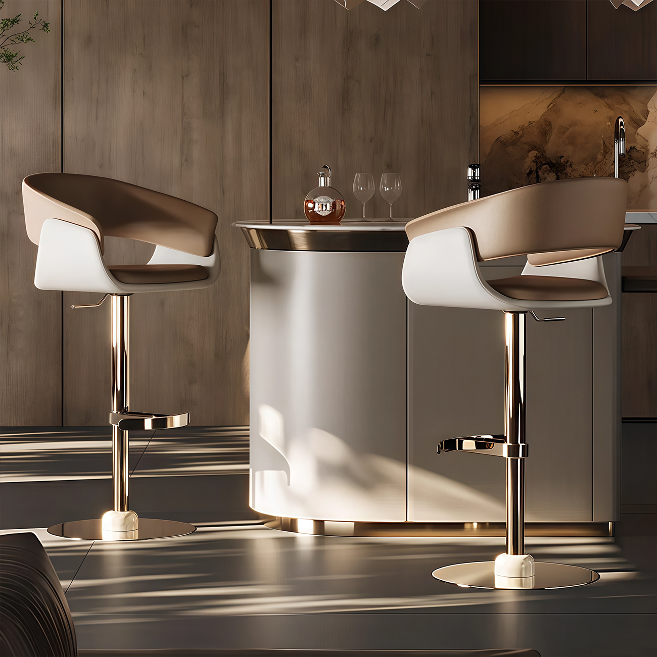 Brown Swivel Genuine Leather Counter Stools with Backs | homeyfad