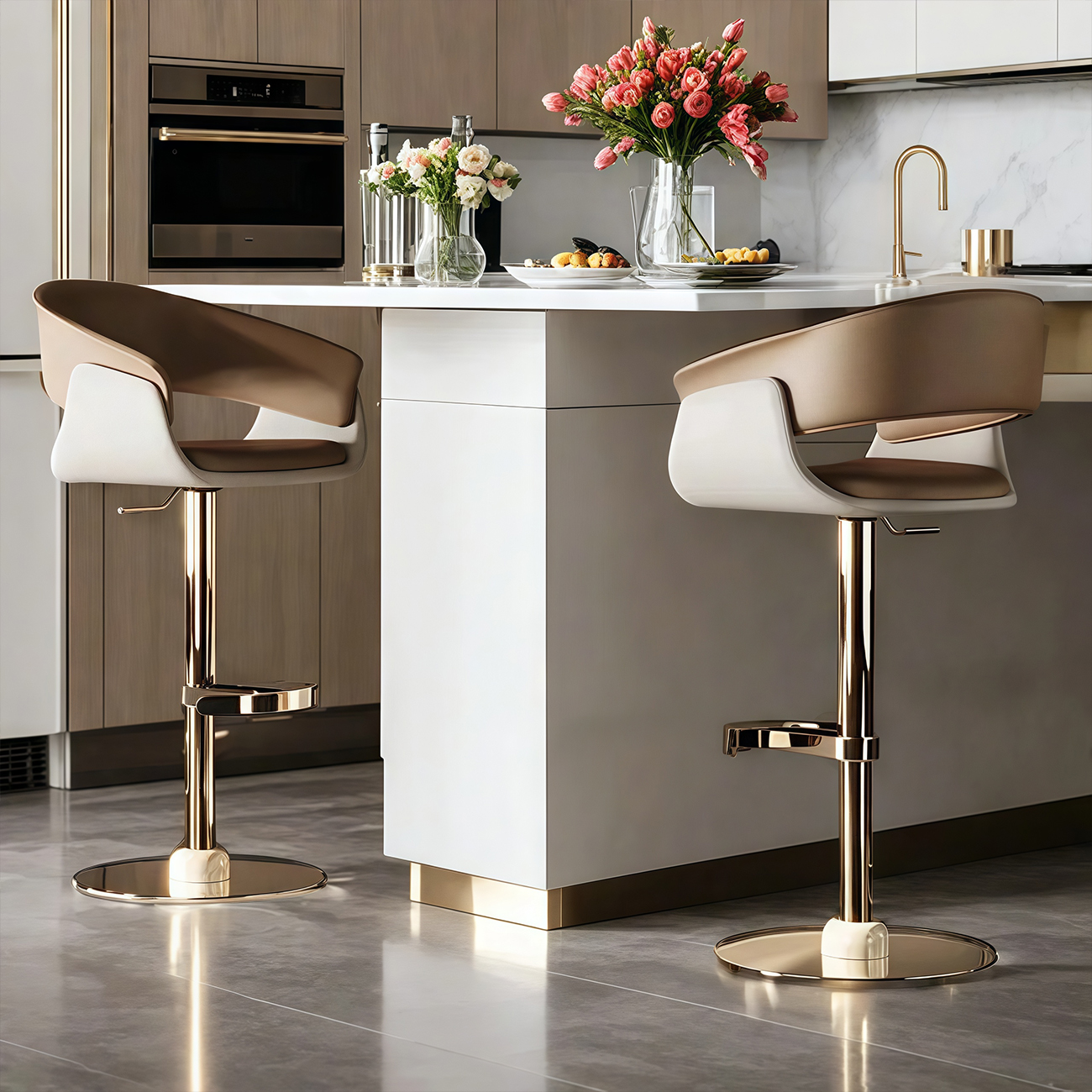 Brown Swivel Genuine Leather Counter Stools with Backs | homeyfad
