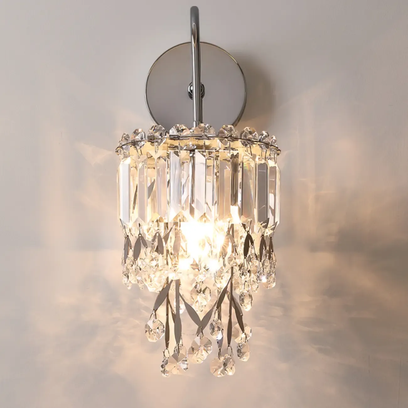 Modern Crystal Wall Sconce with Metallic Finish Image - 2