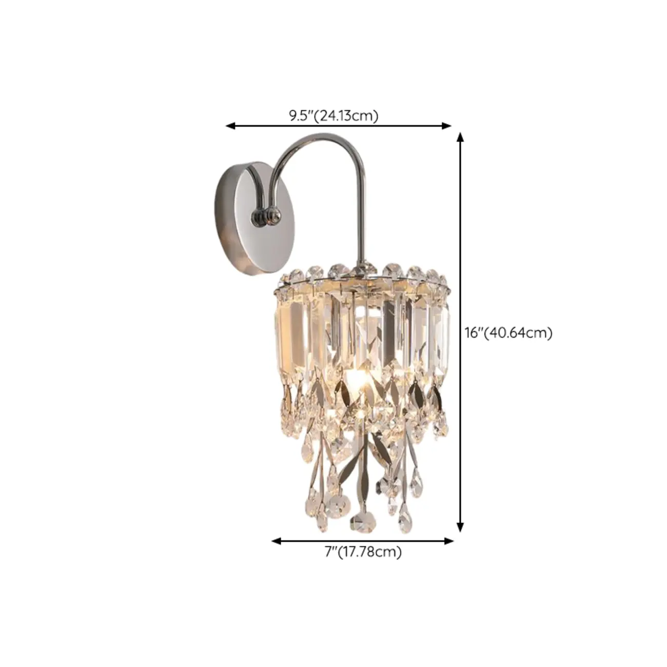 Modern Crystal Wall Sconce with Metallic Finish #size | homeyfad