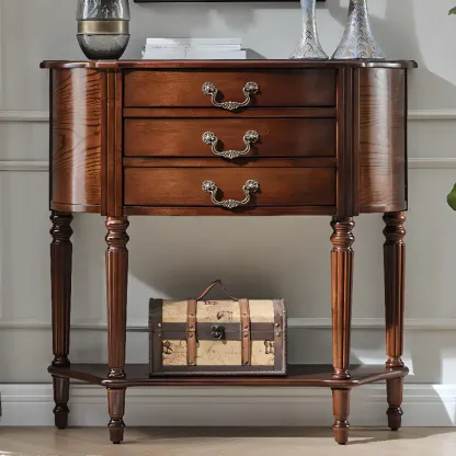 Elegant Brown Half Round Wood Console Table with Drawers Image - 1