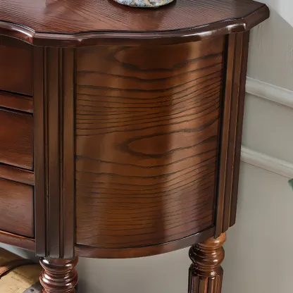 Elegant Brown Half Round Wood Console Table with Drawers Image - 4