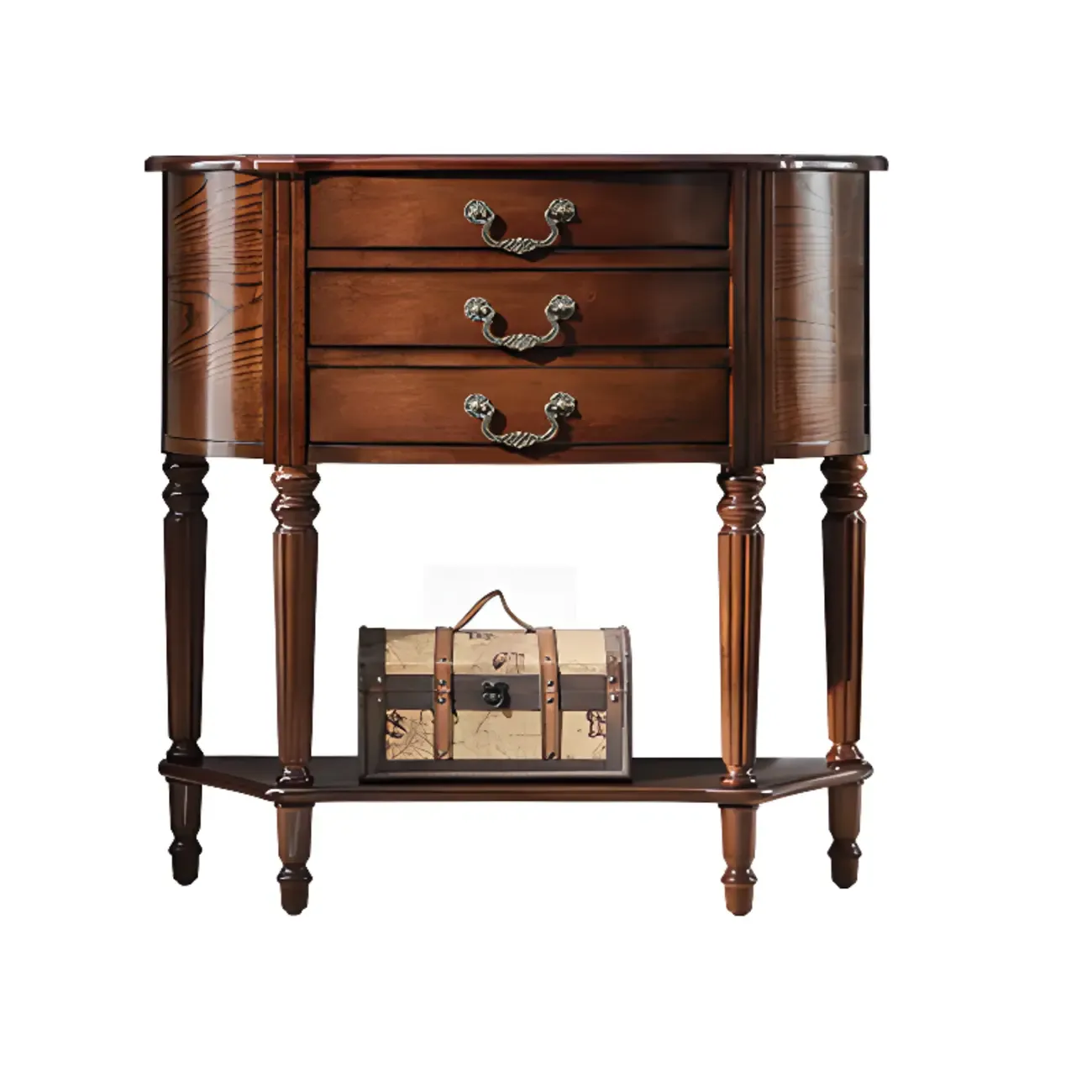 Elegant Brown Half Round Wood Console Table with Drawers Image - 6