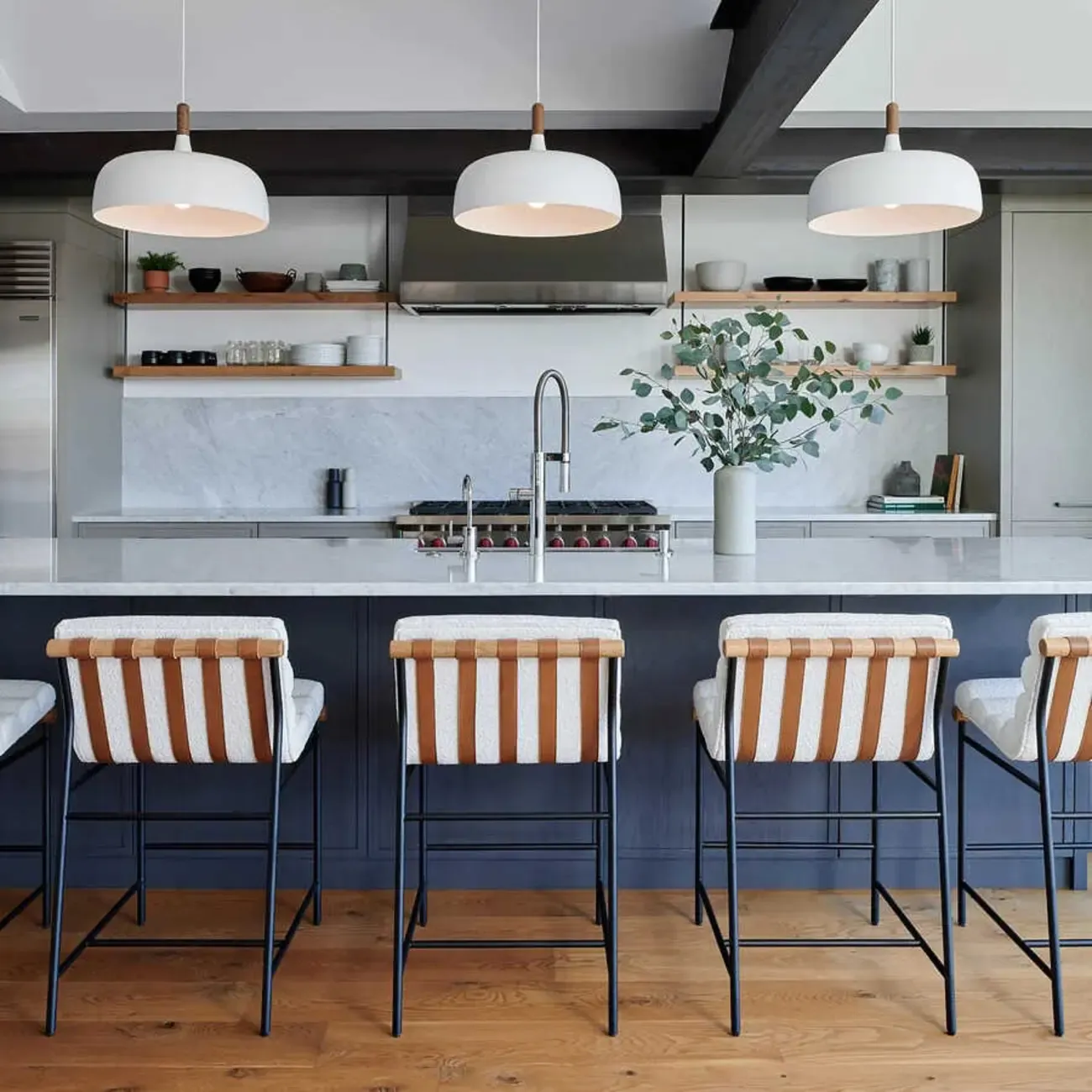 Modern Upholstered Counter Stool with Metal Frame Image - 2