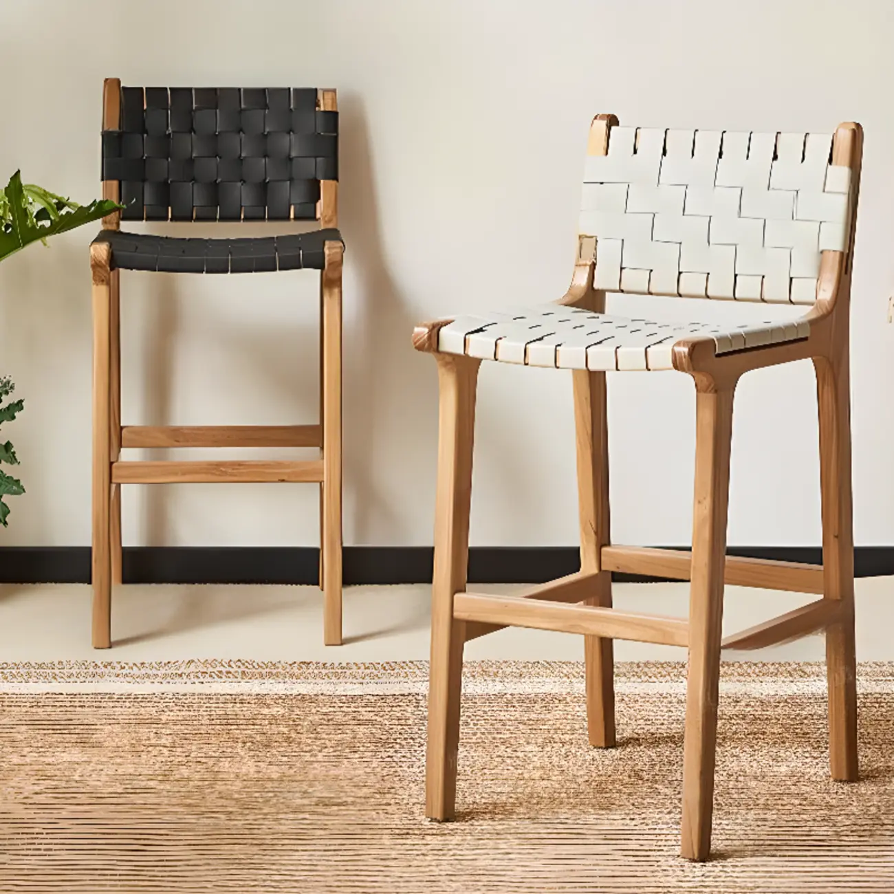 Rustic Wooden Woven Elegant Swivel Adjustable Bar Stool Image - 1 | homeyfad