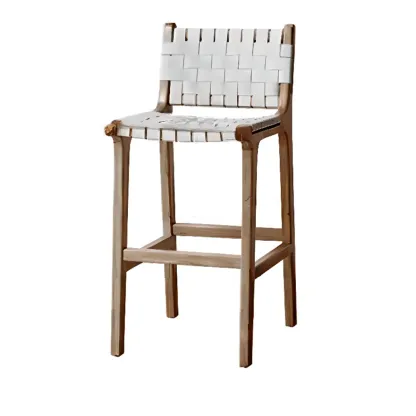 Rustic Wooden Woven Elegant Swivel Adjustable Bar Stool Image - 7