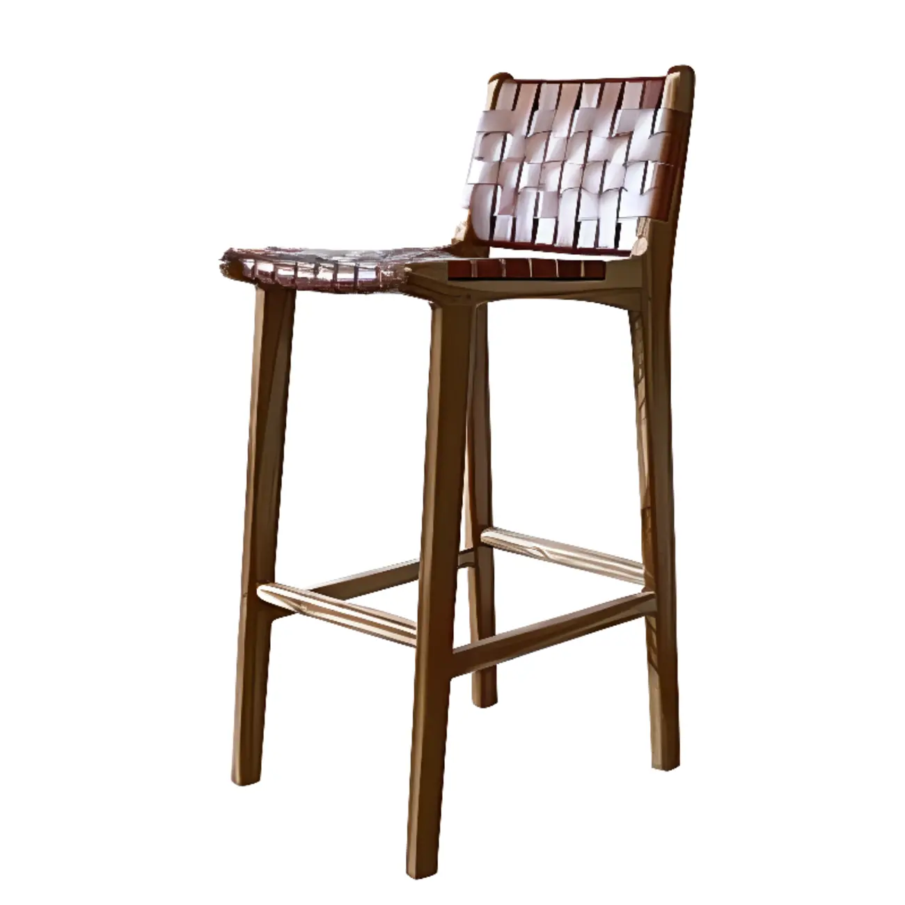 Rustic Wooden Woven Elegant Swivel Adjustable Bar Stool Image - 8 | homeyfad
