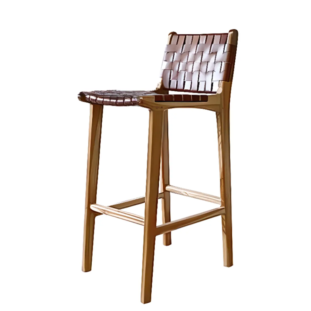Rustic Wooden Woven Elegant Swivel Adjustable Bar Stool Image - 9 | homeyfad