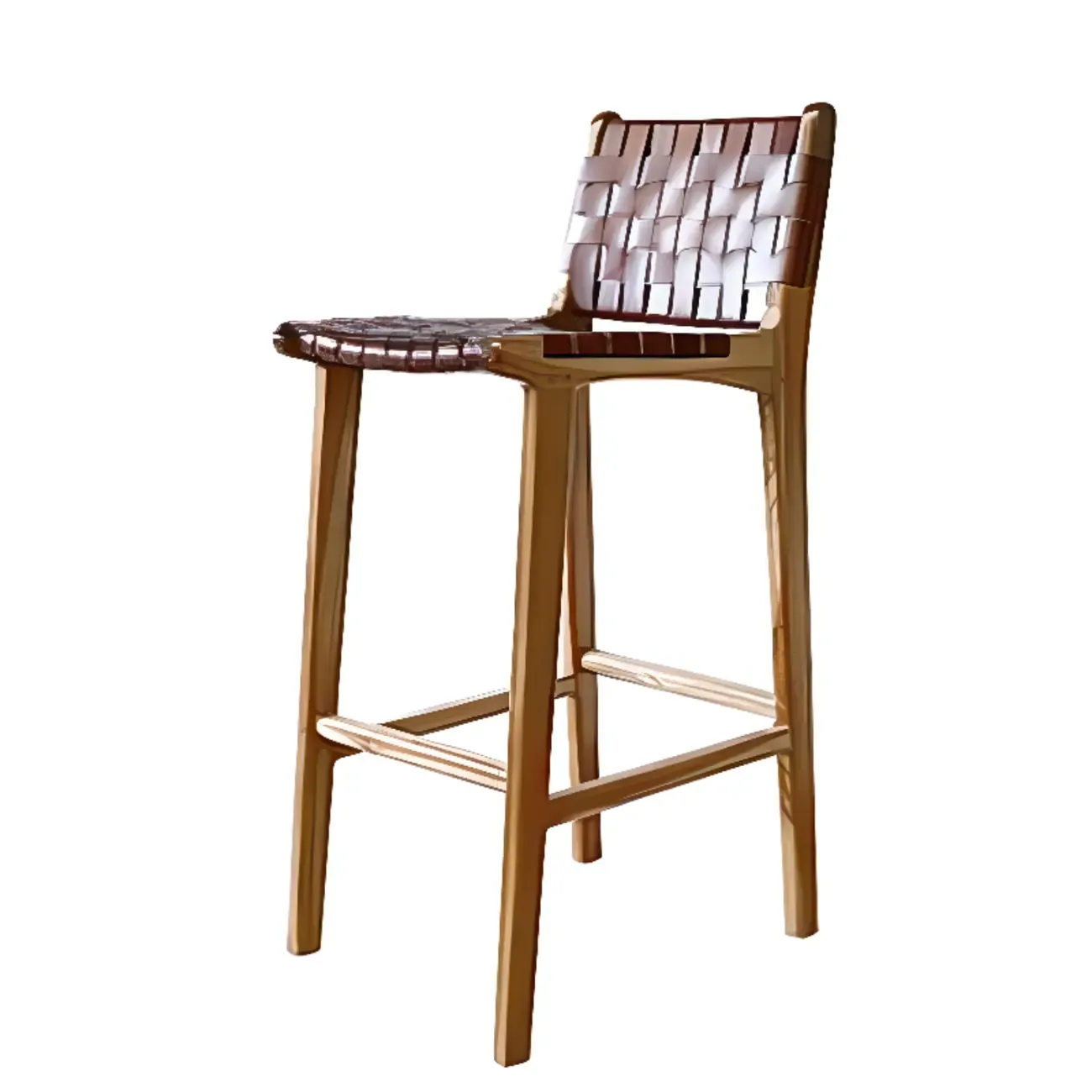 Rustic Wooden Woven Elegant Swivel Adjustable Bar Stool Image - 9
