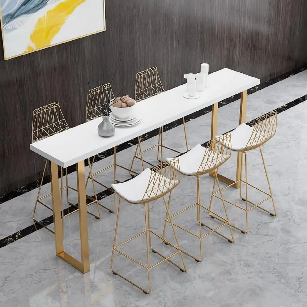 Lavish White Wood Gold Metal Sled Bar Tables Image - 3 | homeyfad