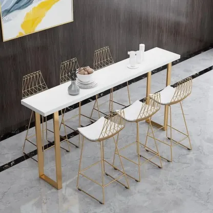 Lavish White Wood Gold Metal Sled Bar Tables Image - 3