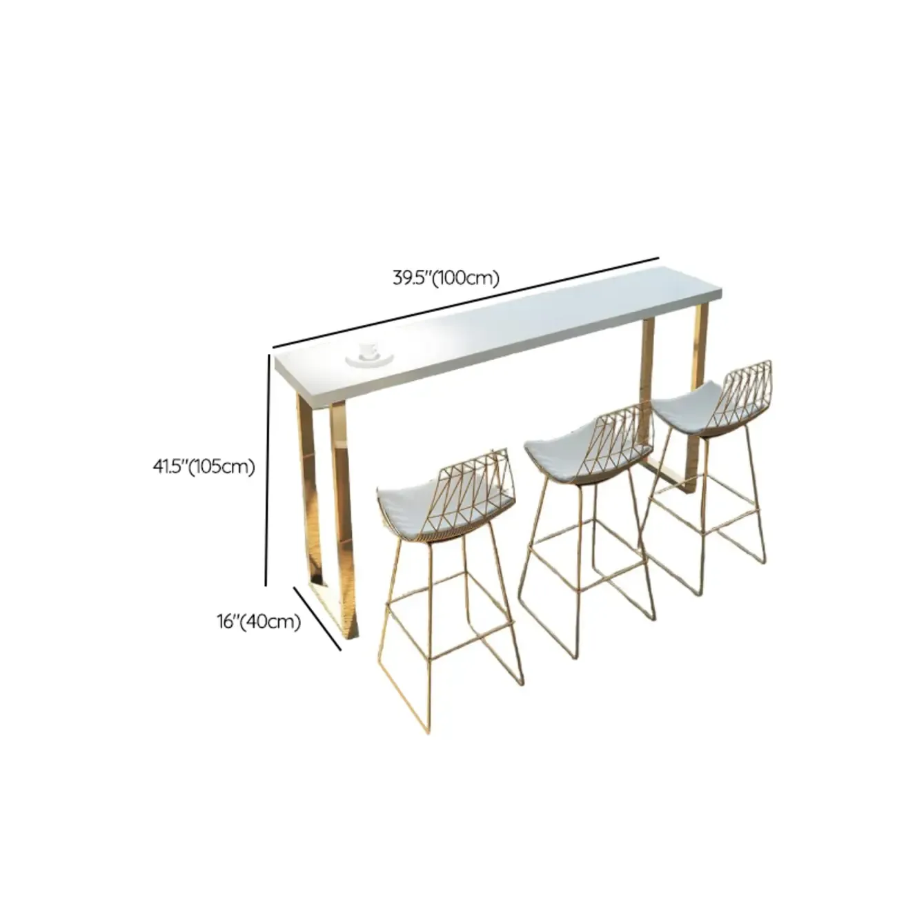 Lavish White Wood Gold Metal Sled Bar Tables #size