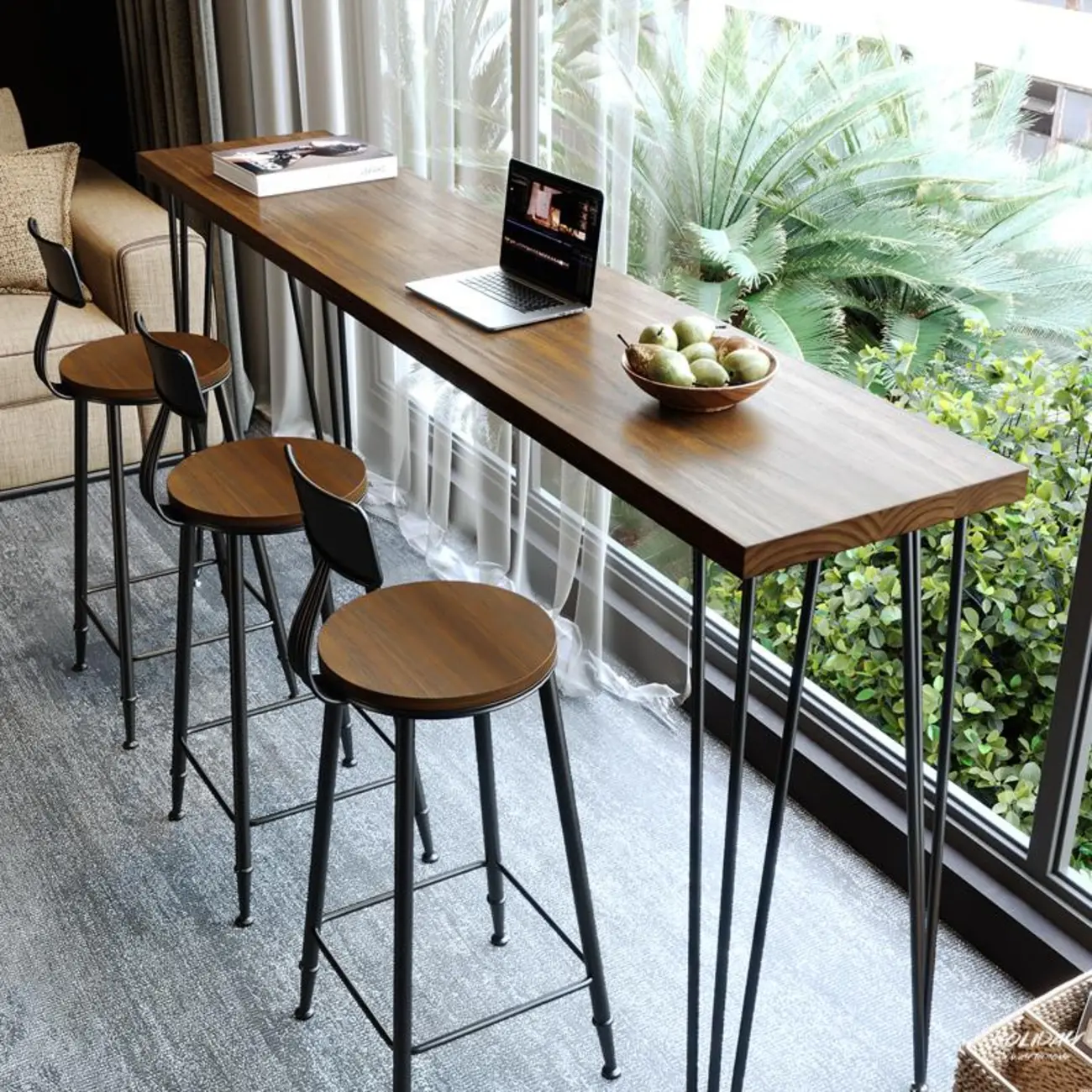 Modern Brown Wooden Metal Hairpin Legs Bar Tables Image - 1 | homeyfad
