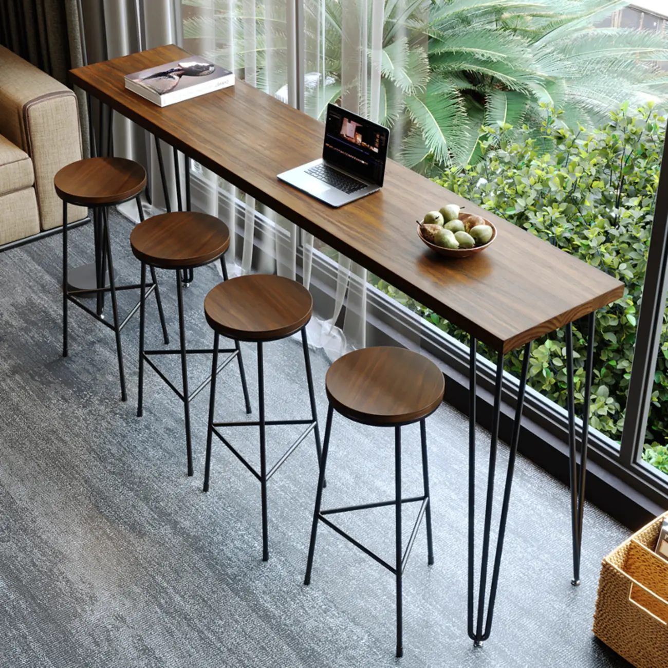 Modern Brown Wooden Metal Hairpin Legs Bar Tables Image - 2 | homeyfad