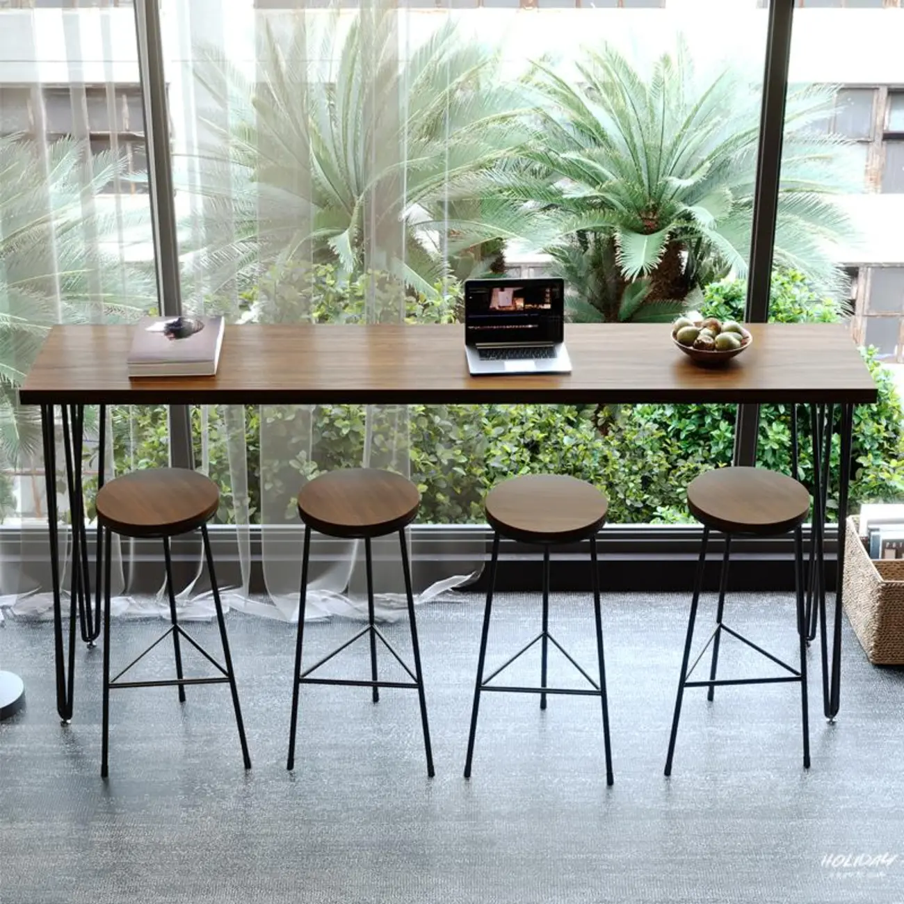 Modern Brown Wooden Metal Hairpin Legs Bar Tables Image - 3 | homeyfad