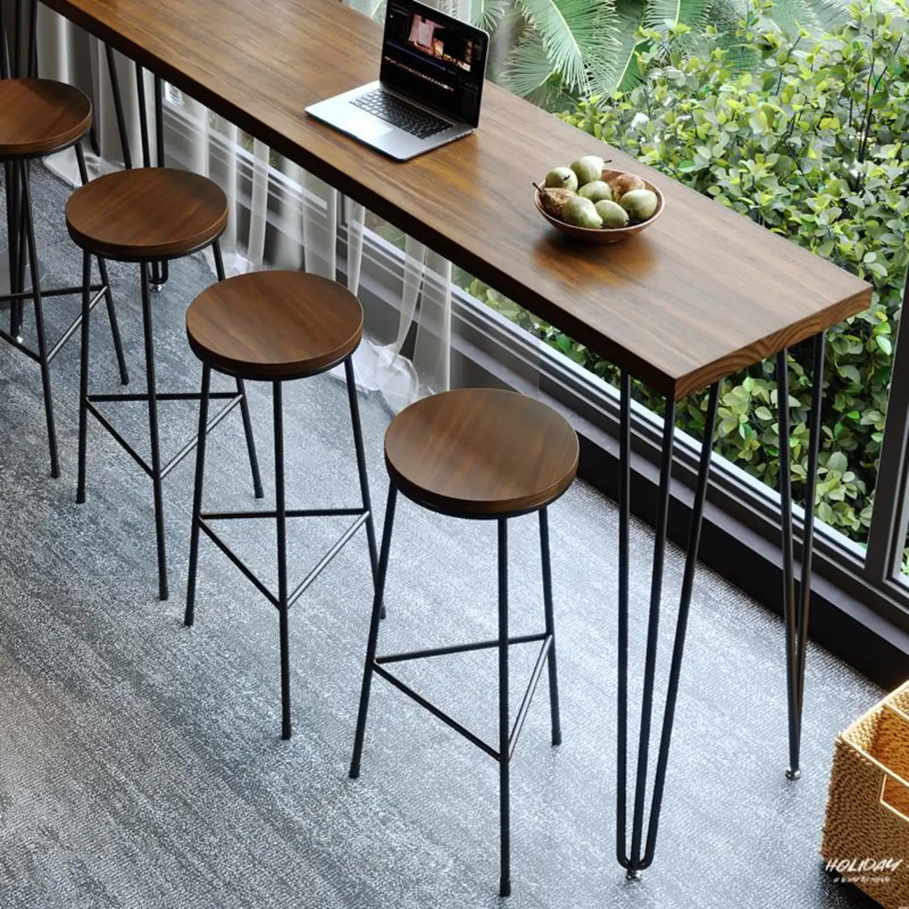 Modern Brown Wooden Metal Hairpin Legs Bar Tables Image - 4 | homeyfad