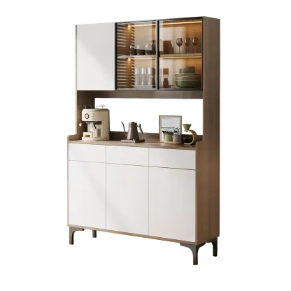 Large Wood Glass Doors Cabinet Sideboard with Hutch Top Image - 12