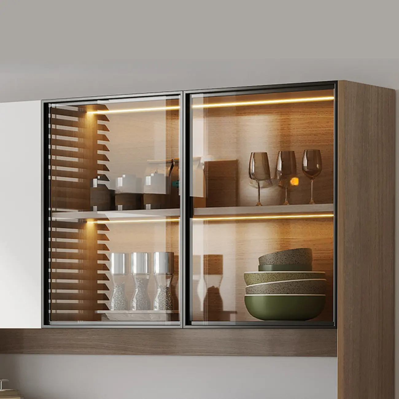 Large Wood Glass Doors Cabinet Sideboard with Hutch Top Image - 8 | homeyfad