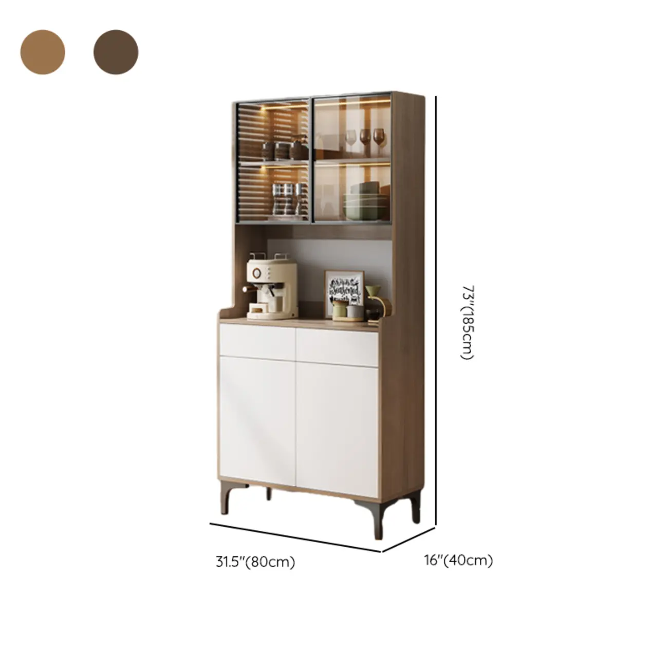 Large Wood Glass Doors Cabinet Sideboard with Hutch Top #size | homeyfad