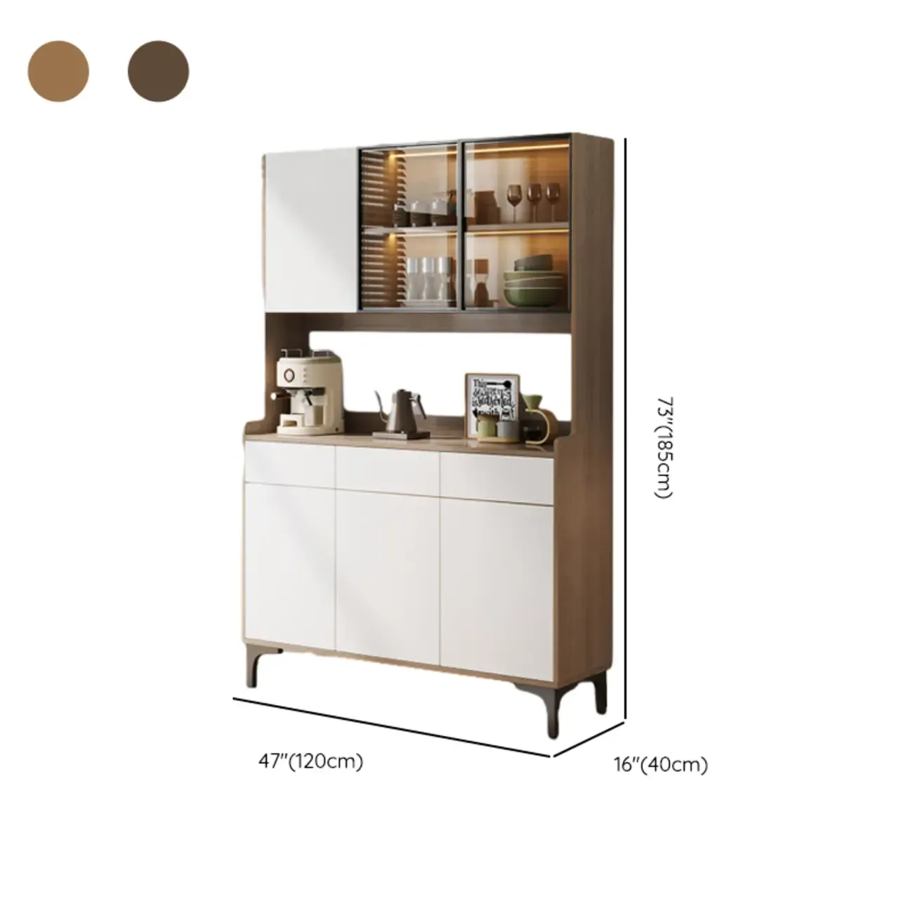 Large Wood Glass Doors Cabinet Sideboard with Hutch Top Image - 15