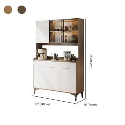 Large Wood Glass Doors Cabinet Sideboard with Hutch Top Image - 16