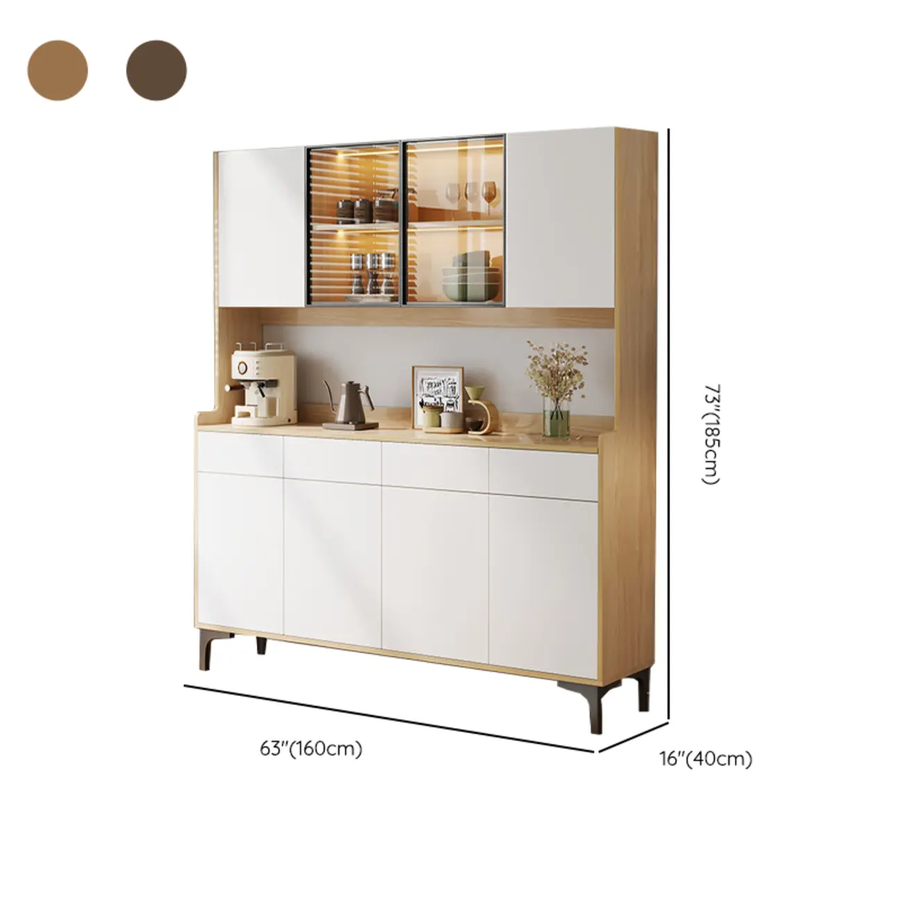 Large Wood Glass Doors Cabinet Sideboard with Hutch Top Image - 17 | homeyfad