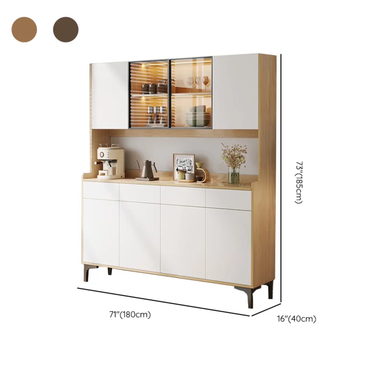 Large Wood Glass Doors Cabinet Sideboard with Hutch Top Image - 18 | homeyfad