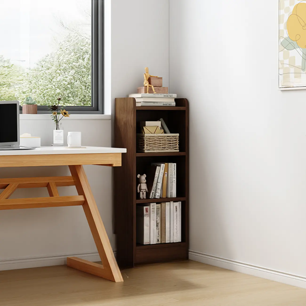 Compact Tall Modern Wooden 5-Tier Corner Bookcase Image - 2 | homeyfad