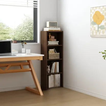 Compact Tall Modern Wooden 5-Tier Corner Bookcase Image - 4