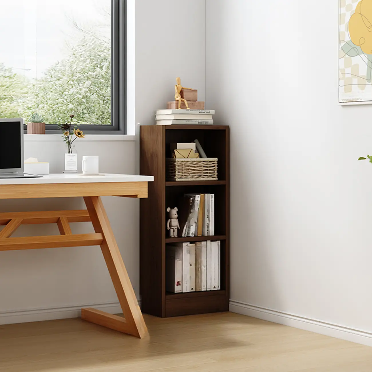 Compact Tall Modern Wooden 5-Tier Corner Bookcase Image - 5 | homeyfad