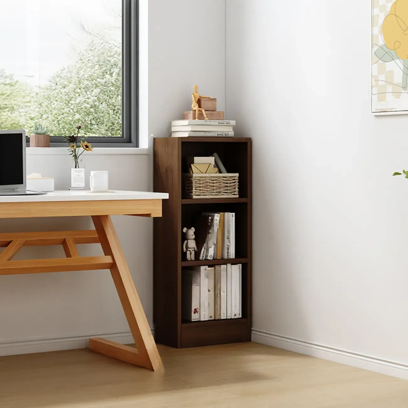 Compact Tall Modern Wooden 5-Tier Corner Bookcase Image - 5