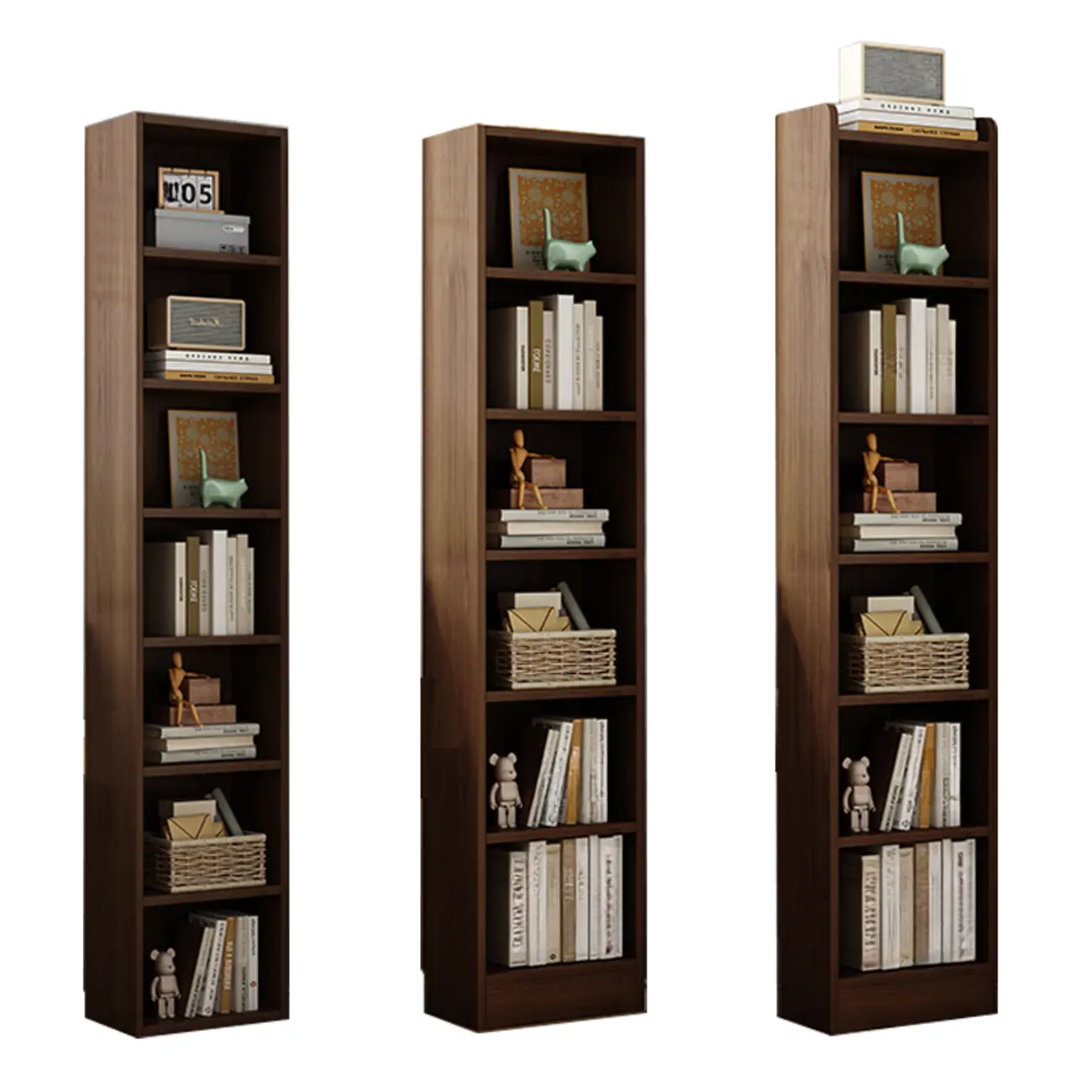 Compact Tall Modern Wooden 5-Tier Corner Bookcase Image - 9 | homeyfad