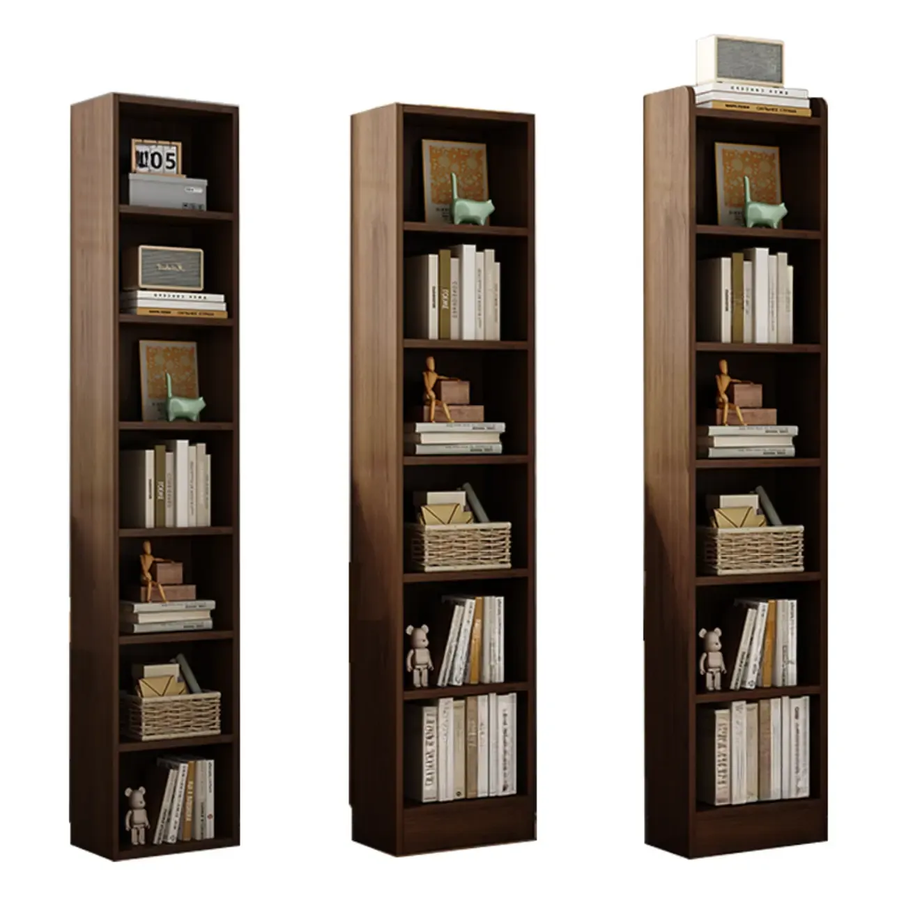 Compact Tall Modern Wooden 5-Tier Corner Bookcase Image - 9
