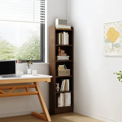Compact Tall Modern Wooden 5-Tier Corner Bookcase Image - 13