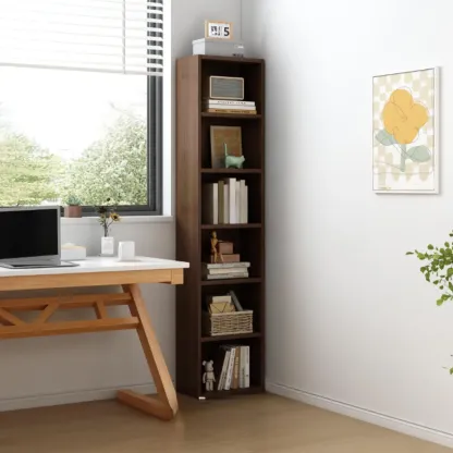 Compact Tall Modern Wooden 5-Tier Corner Bookcase Image - 14