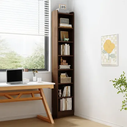 Compact Tall Modern Wooden 5-Tier Corner Bookcase Image - 19