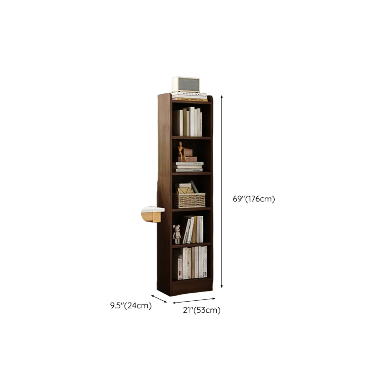 Compact Tall Modern Wooden 5-Tier Corner Bookcase Image - 30 | homeyfad