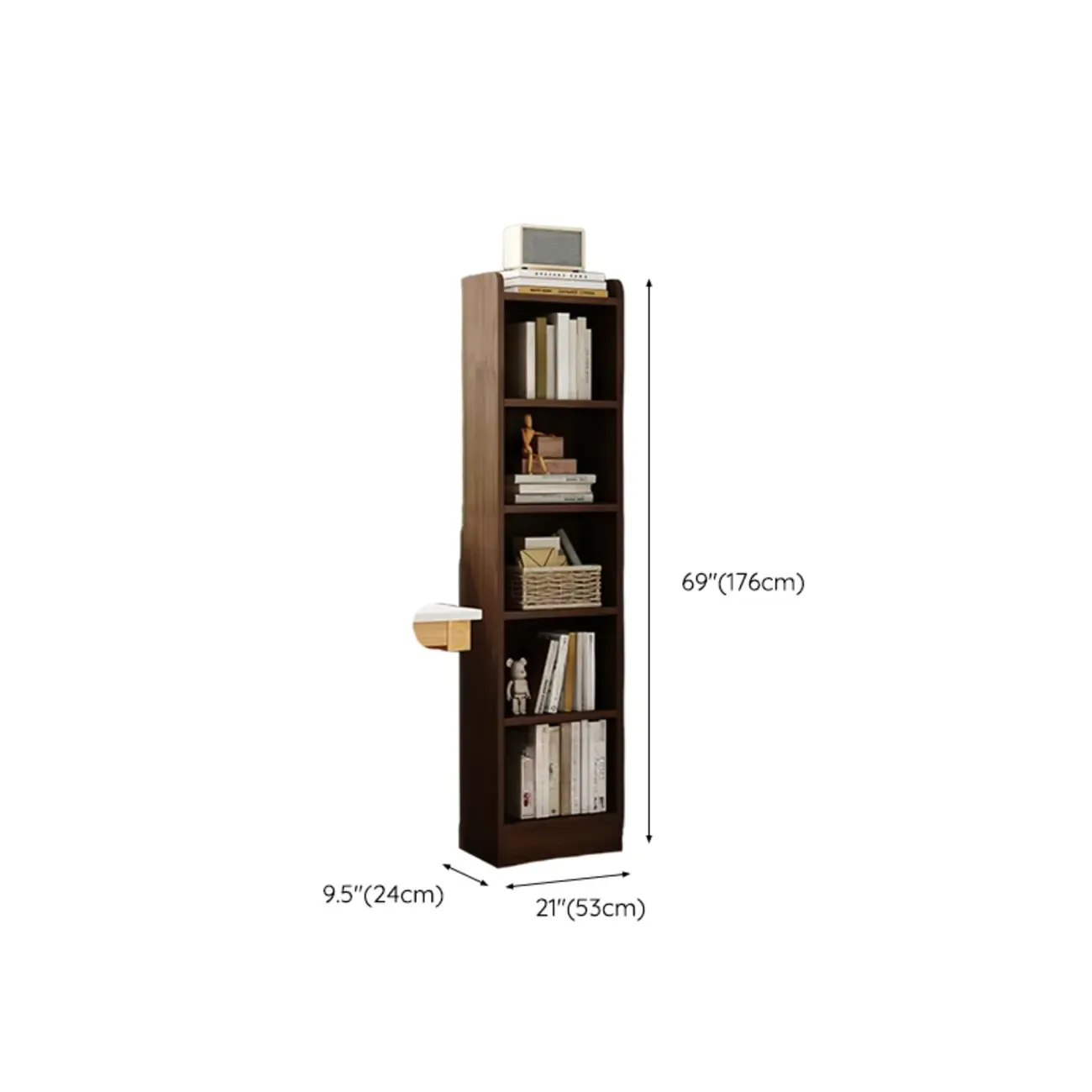 Compact Tall Modern Wooden 5-Tier Corner Bookcase Image - 30