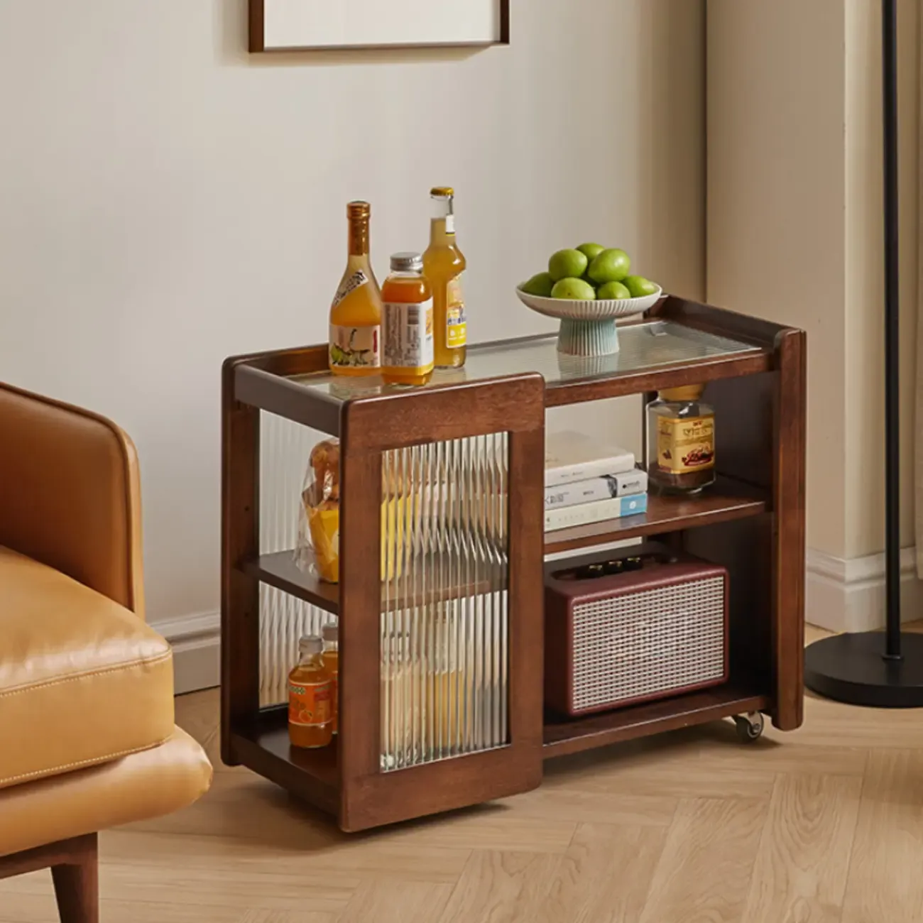 Vintage Wooden Rectangular Swivel Side Table with Glass Top | HomeyFad
