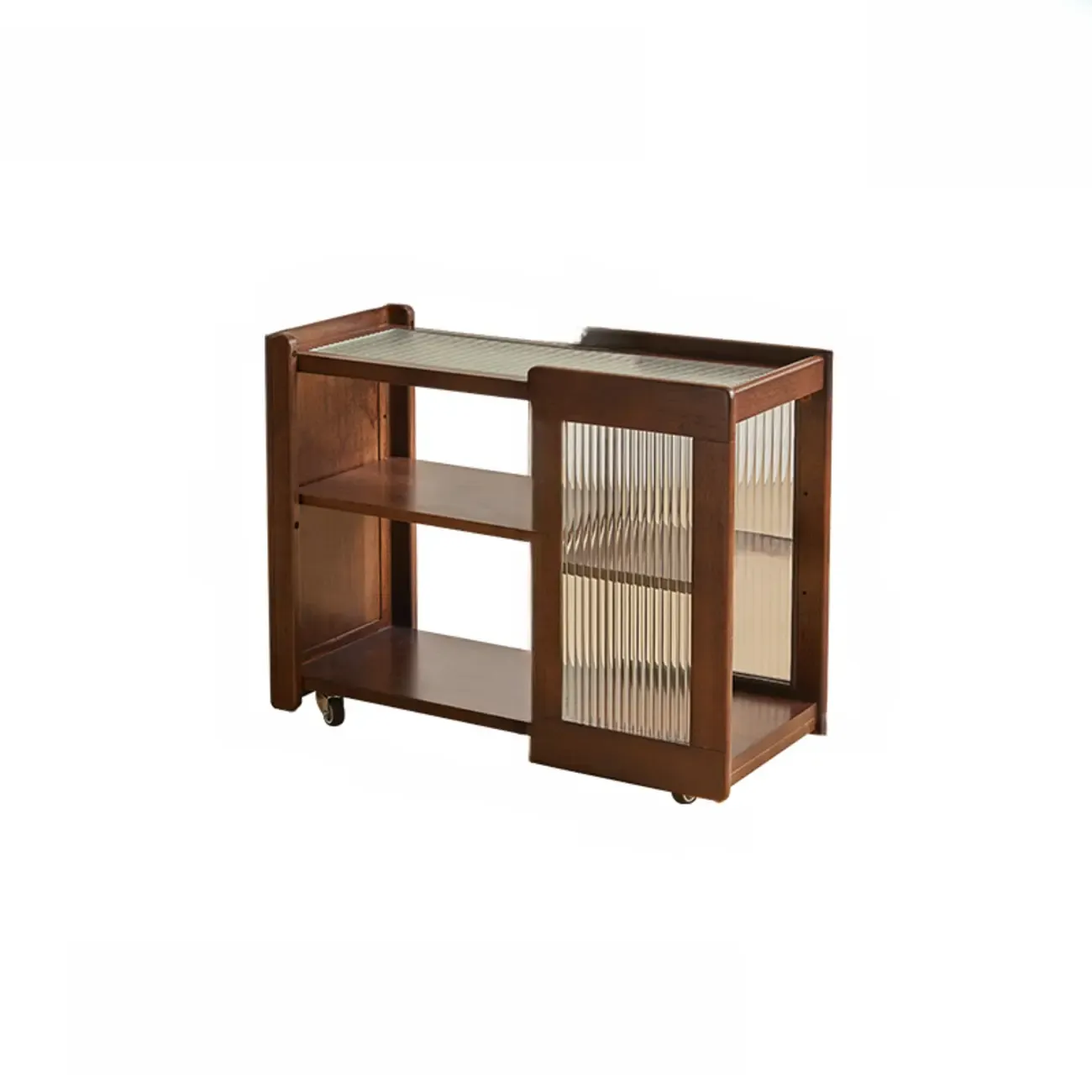 Vintage Wooden Rectangular Swivel Side Table with Glass Top Image - 7