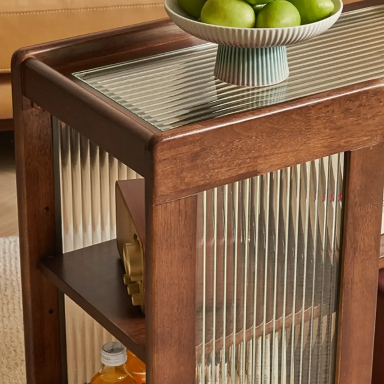 Vintage Wooden Rectangular Swivel Side Table with Glass Top Image - 6