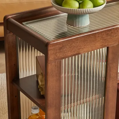 Vintage Wooden Rectangular Swivel Side Table with Glass Top Image - 6