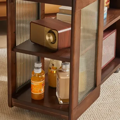 Vintage Wooden Rectangular Swivel Side Table with Glass Top Image - 5