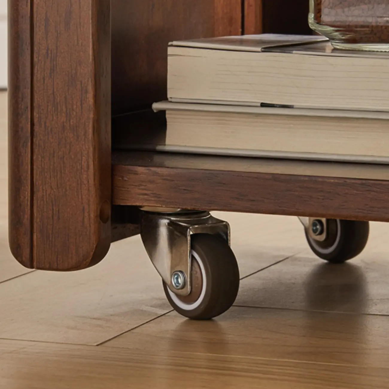 Vintage Wooden Rectangular Swivel Side Table with Glass Top Image - 4 | homeyfad
