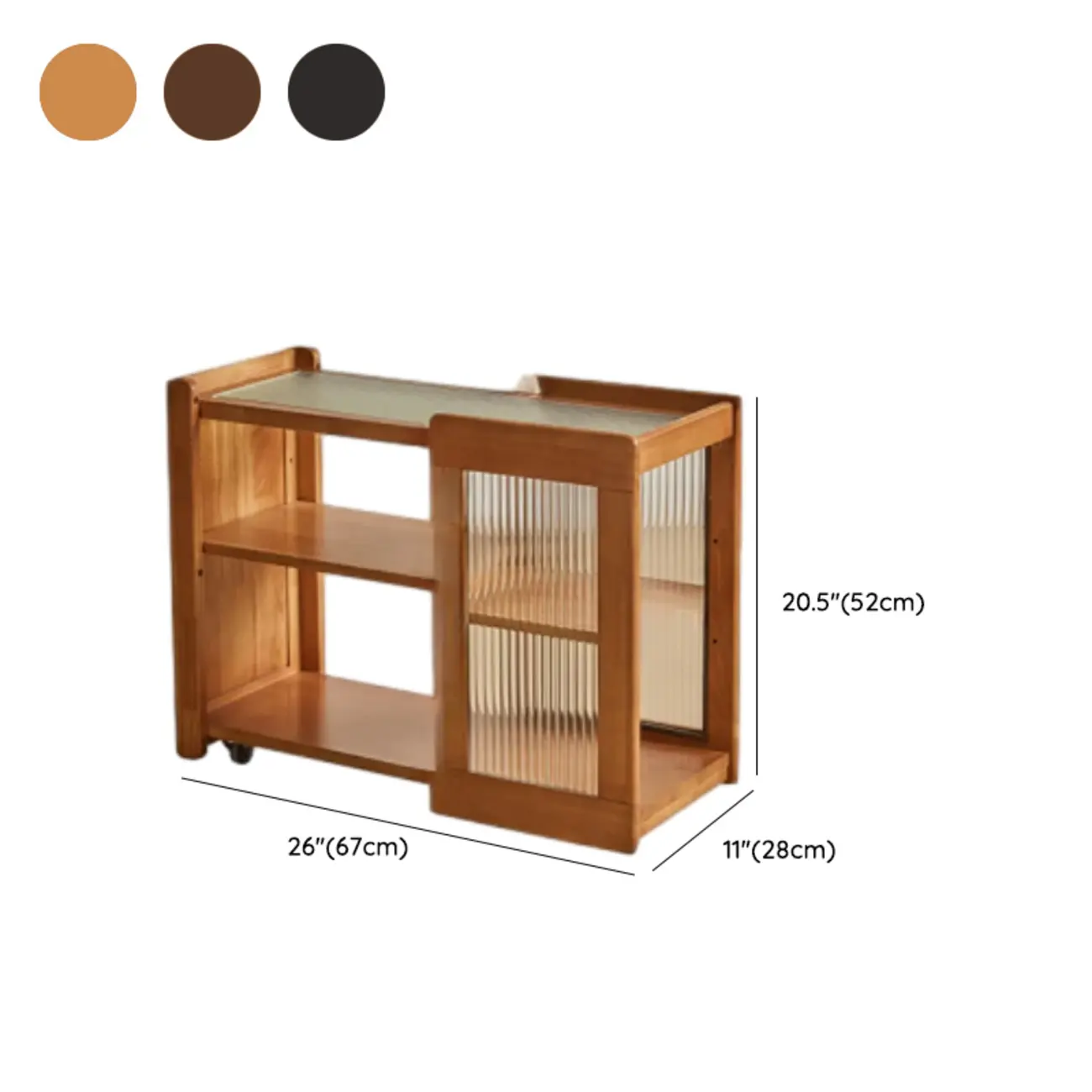 Vintage Wooden Rectangular Swivel Side Table with Glass Top #size | homeyfad