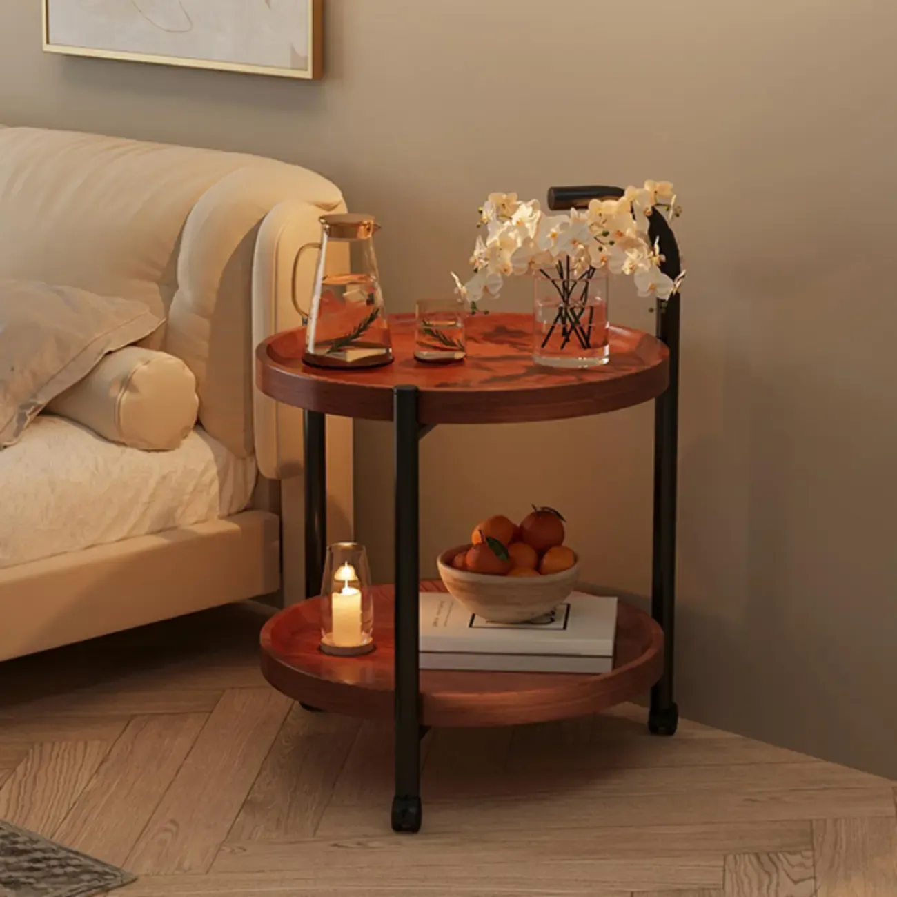 Modern Round 2-Tier Wooden End Table with Storage Image - 1