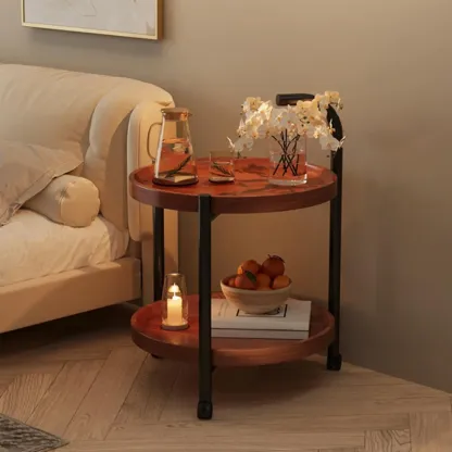 Modern Round 2-Tier Wooden End Table with Storage Image - 1