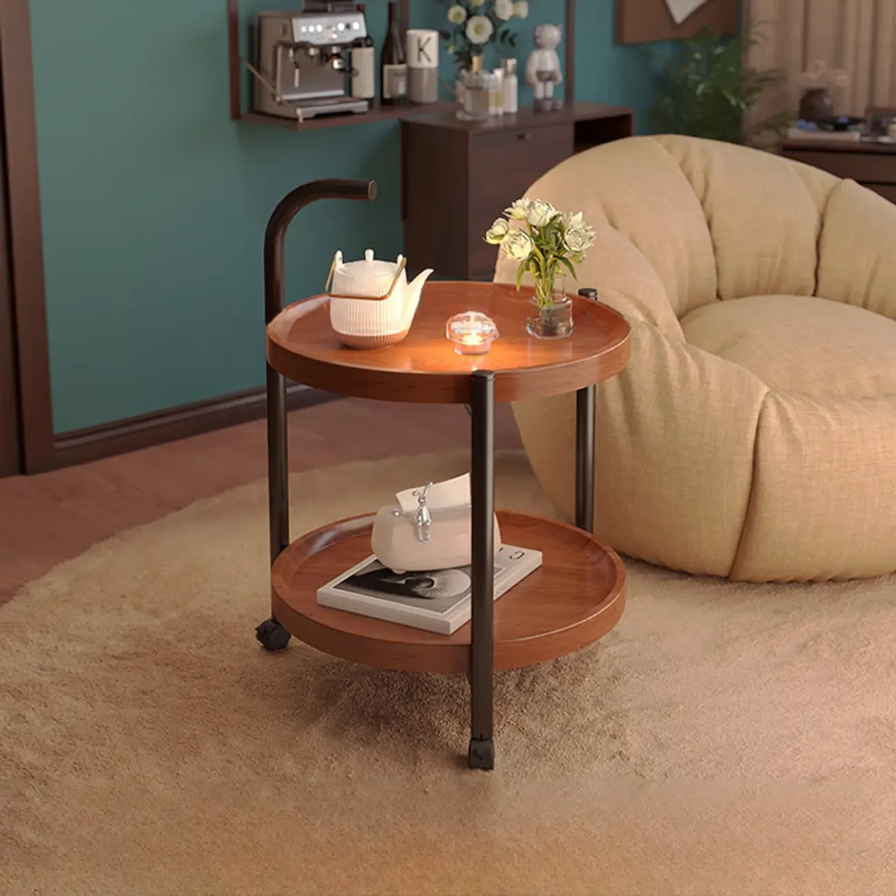 Modern Round 2-Tier Wooden End Table with Storage Image - 2