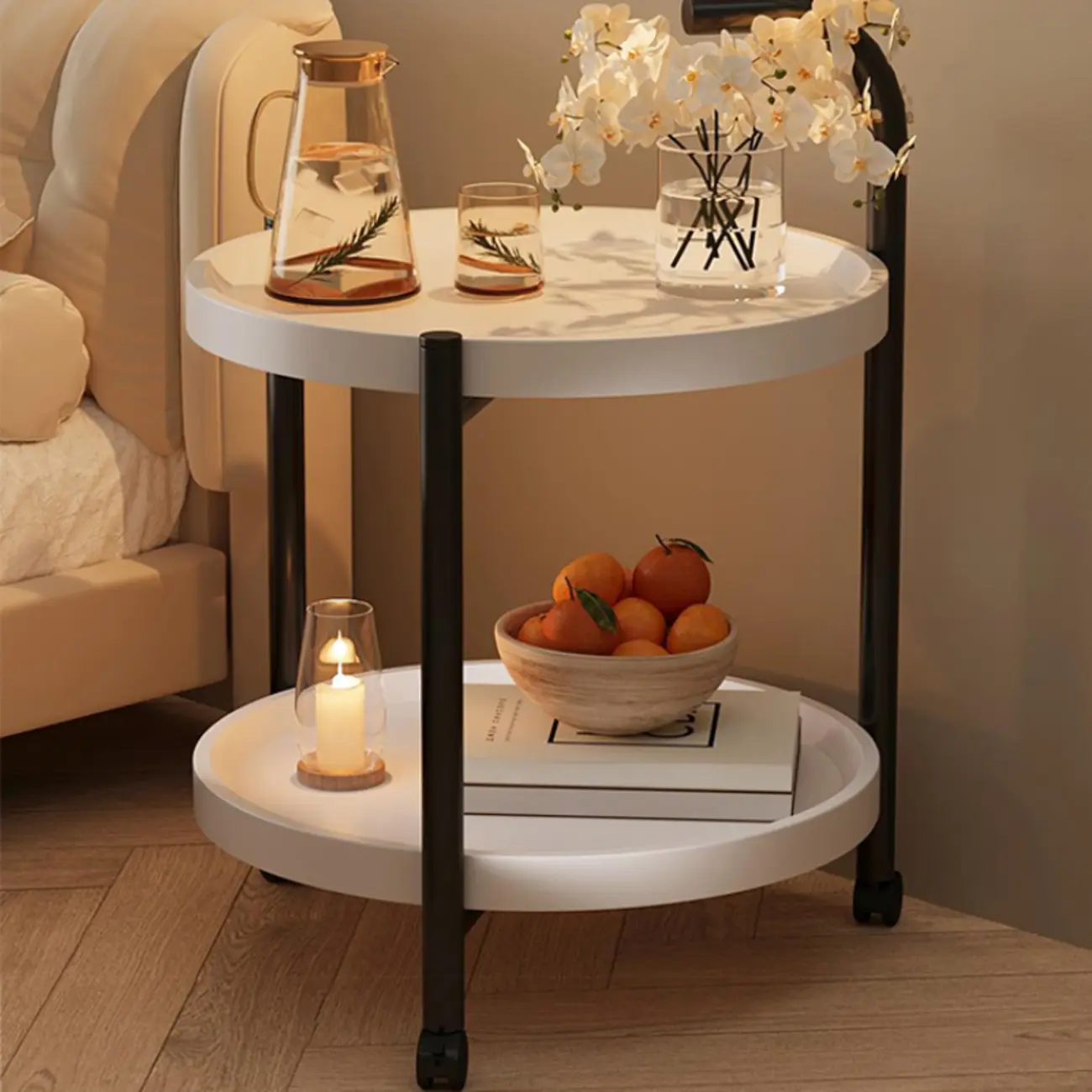 Modern Round 2-Tier Wooden End Table with Storage Image - 3 | homeyfad